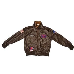 VTG Top Gun Pete Mitchell Maverick Jacket Mens Large Brown Bomber Spirit Fighter